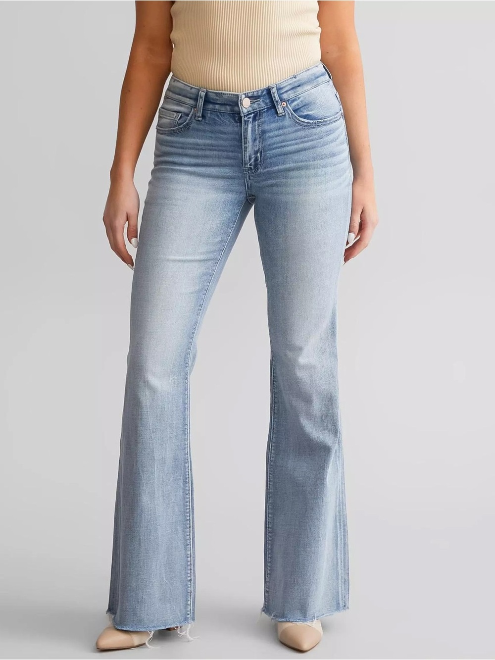 Buckle Light Blue High-Rise Flare Jeans
